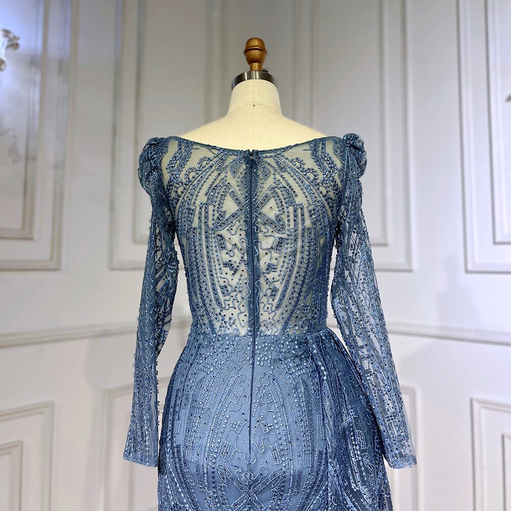 Blau Elegante Über Rock Meerjungfrau Sexy Spitze Perlen Luxus Abendkleider Kleider Für Frauen Muslimischen Partei 2025 LA71833 