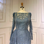 Blau Elegante Über Rock Meerjungfrau Sexy Spitze Perlen Luxus Abendkleider Kleider Für Frauen Muslimischen Partei 2025 LA71833 