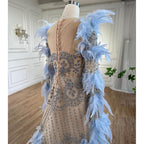 Blue Feathers Luxury Beaded A Line Long Sleeves Elegant Evening Dress 2025  For Women Formal Party Gown LA71816