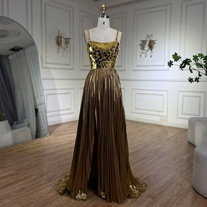Vestido de noche azul de sirena con tirantes halter, espalda con cordones y cuentas y lentejuelas para mujer | Fiesta de bodas 2025 LA72612 