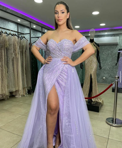 Vestido de noche azul de corte sirena con abertura alta, elegante, de lujo, con cuentas, para mujer, fiesta, LA71595 