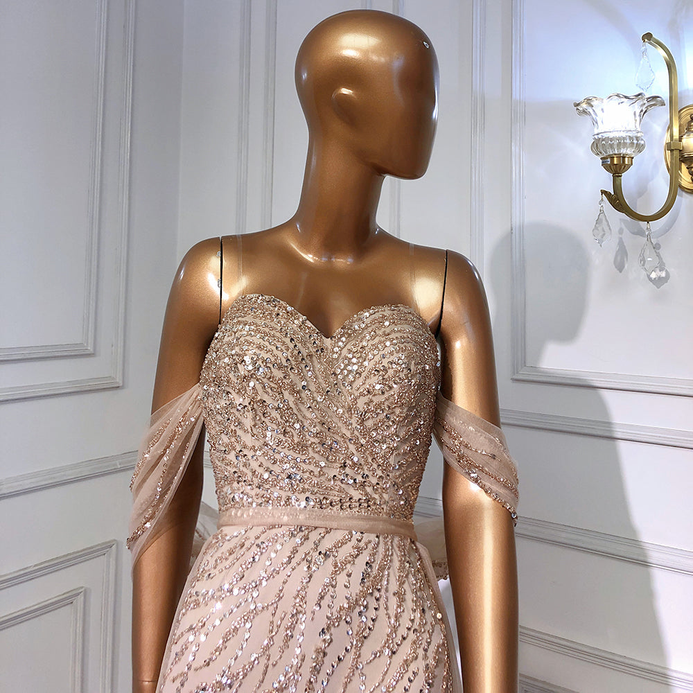 Vestido de noche azul de corte sirena con abertura alta, elegante, de lujo, con cuentas, para mujer, fiesta, LA71595 