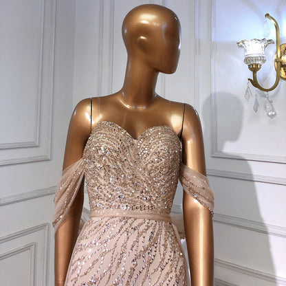 Vestido de noche azul de corte sirena con abertura alta, elegante, de lujo, con cuentas, para mujer, fiesta, LA71595 
