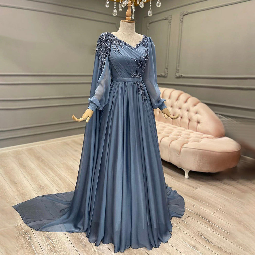 Azul Kralen Cape Mouwen Avond Jurken 2025 A-lijn Luxe Voor Vrouwen Wedding Party LA71550 