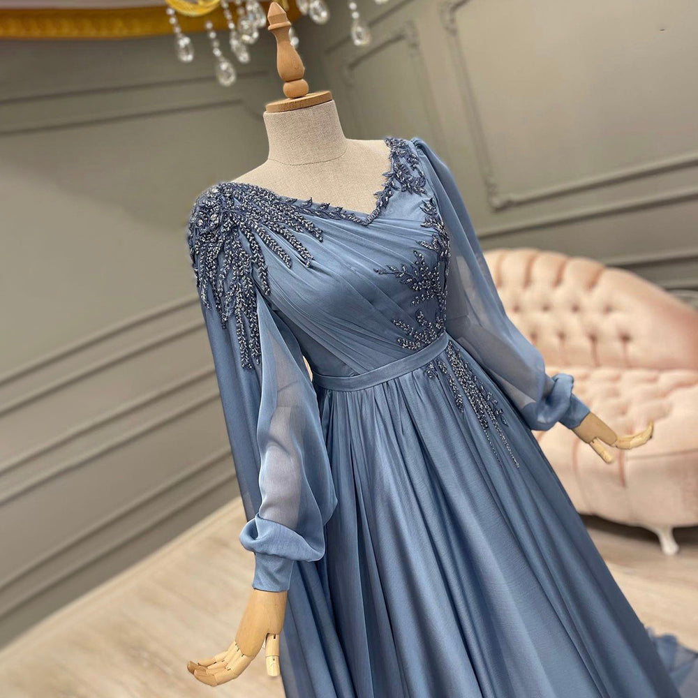 Azul Kralen Cape Mouwen Avond Jurken 2025 A-lijn Luxe Voor Vrouwen Wedding Party LA71550 