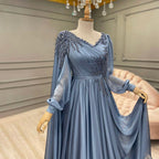 Azul Kralen Cape Mouwen Avond Jurken 2025 A-lijn Luxe Voor Vrouwen Wedding Party LA71550 