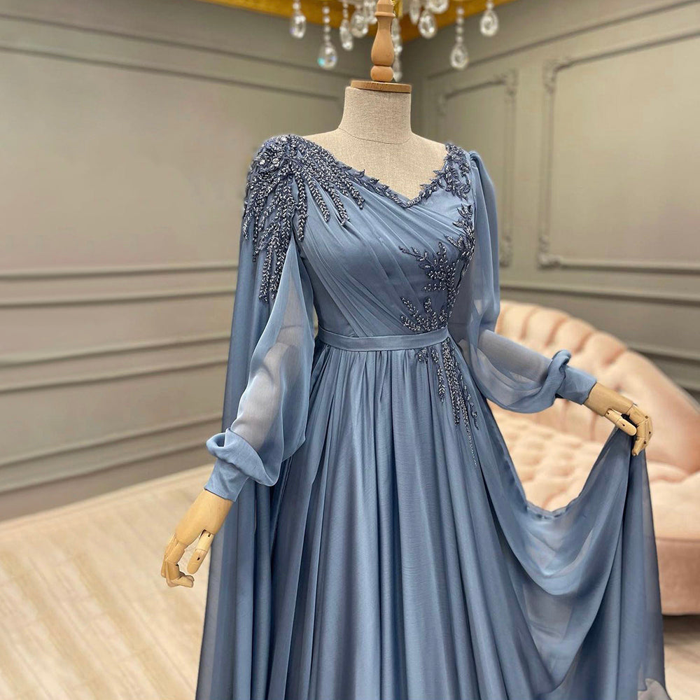 Azul Kralen Cape Mouwen Avond Jurken 2025 A-lijn Luxe Voor Vrouwen Wedding Party LA71550 