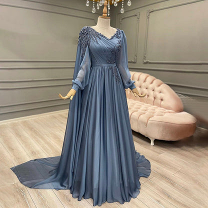 Azul Kralen Cape Mouwen Avond Jurken 2025 A-lijn Luxe Voor Vrouwen Wedding Party LA71550 