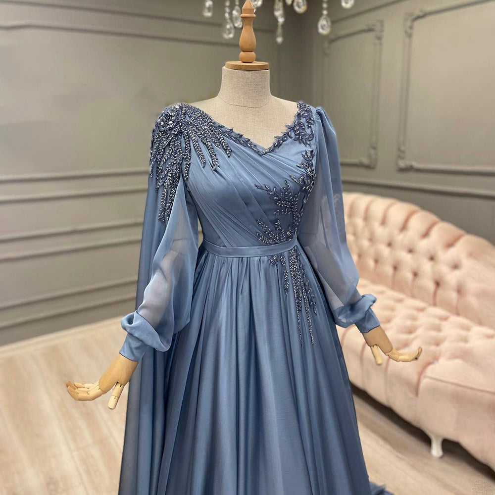 Azul Kralen Cape Mouwen Avond Jurken 2025 A-lijn Luxe Voor Vrouwen Wedding Party LA71550 