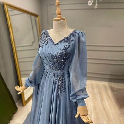 Azul Kralen Cape Mouwen Avond Jurken 2025 A-lijn Luxe Voor Vrouwen Wedding Party LA71550 