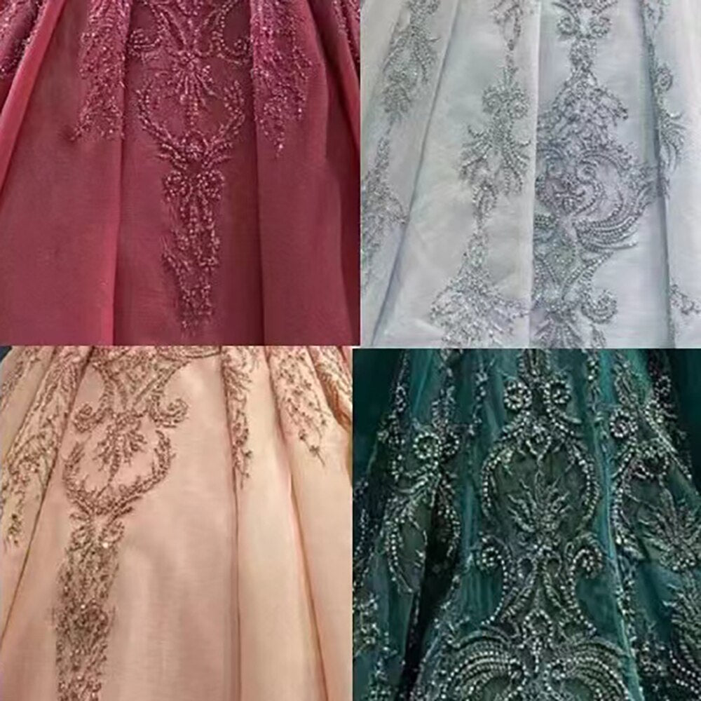 Blau Lange Ärmel Perlen Spitze Lace Up Ballkleid Braut Kleider Hochzeit Kleid High-End Nach Maß 2025 HM222104 