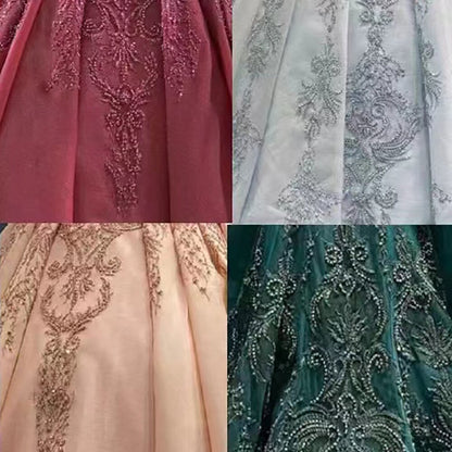 Blau Lange Ärmel Perlen Spitze Lace Up Ballkleid Braut Kleider Hochzeit Kleid High-End Nach Maß 2025 HM222104 