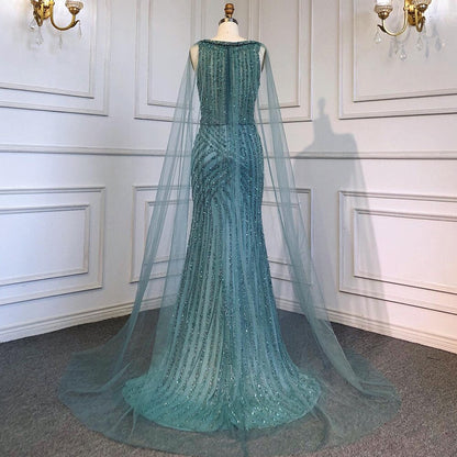 En oferta, sin devolución ni reembolso, vestido de noche azul de lujo con abertura alta, elegante vestido de sirena con cuentas 2025 para mujer, fiesta LA71580 