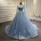 Vestido de novia azul de lujo de alta gama 2025, con cuentas, sin mangas, con cordones, HM67331, hecho a medida 