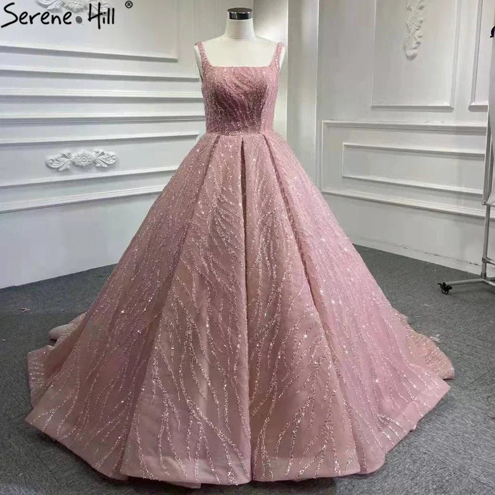 Blau Luxus High-End-Brautkleider 2025 Perlen Ärmellose Lace Up Brautkleid HM67331 Nach Maß 