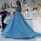 Vestido de novia azul de lujo de alta gama 2025, con cuentas, sin mangas, con cordones, HM67331, hecho a medida 