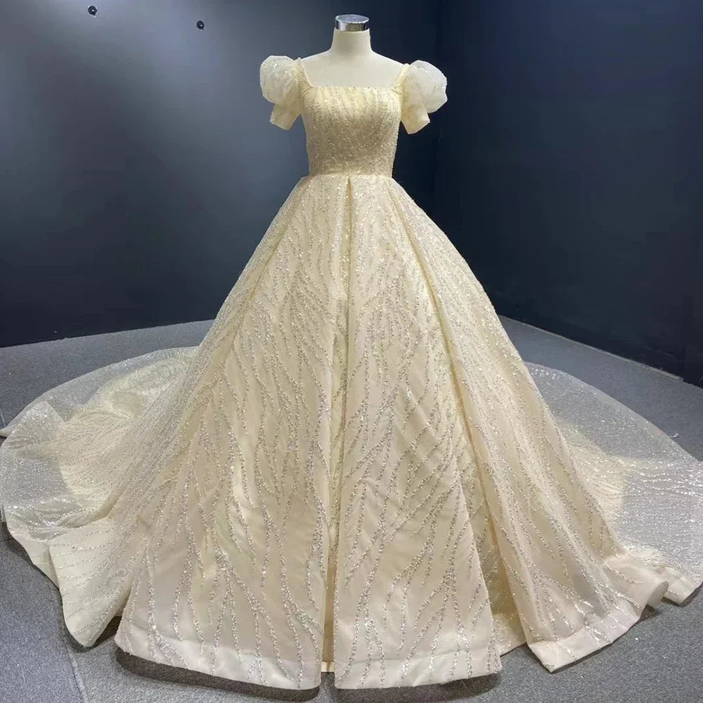 Vestido de novia azul de lujo de alta gama 2025, con cuentas, sin mangas, con cordones, HM67331, hecho a medida 