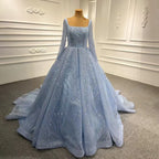 Vestido de novia azul de lujo de alta gama 2025, con cuentas, sin mangas, con cordones, HM67331, hecho a medida 