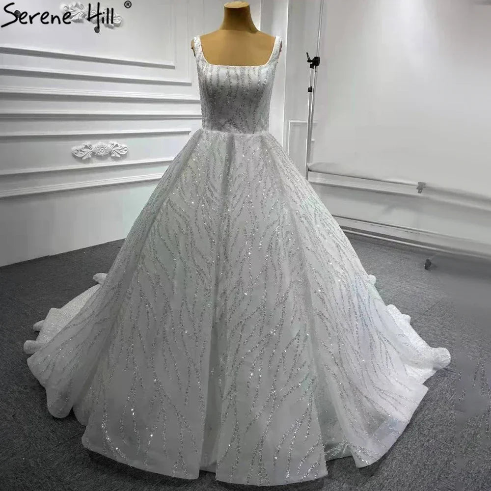 Blau Luxus High-End-Brautkleider 2025 Perlen Ärmellose Lace Up Brautkleid HM67331 Nach Maß 