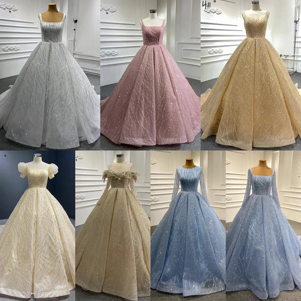 Blau Luxus High-End-Brautkleider 2025 Perlen Ärmellose Lace Up Brautkleid HM67331 Nach Maß 