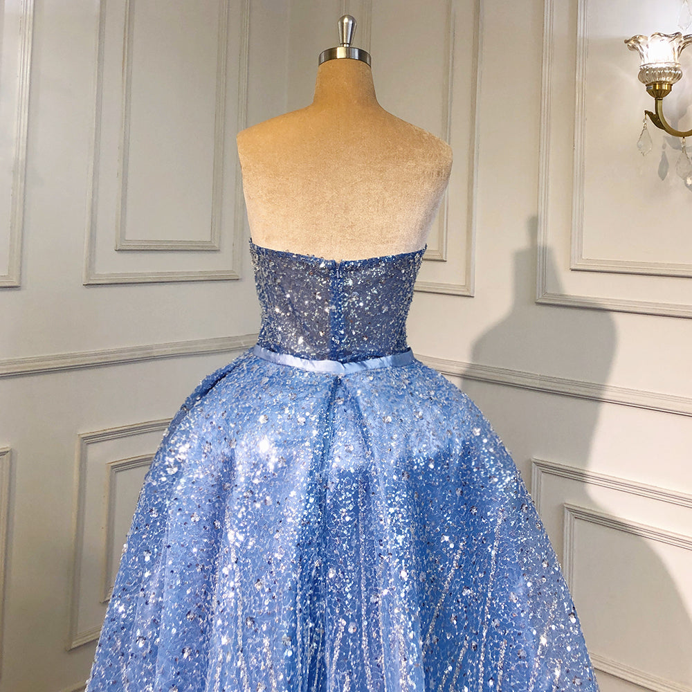 Blaue Meerjungfrau rückenfreie Abendkleider Kleider 2025 Luxus Perlen Elegante abnehmbare Rock für Frau Party LA71665 