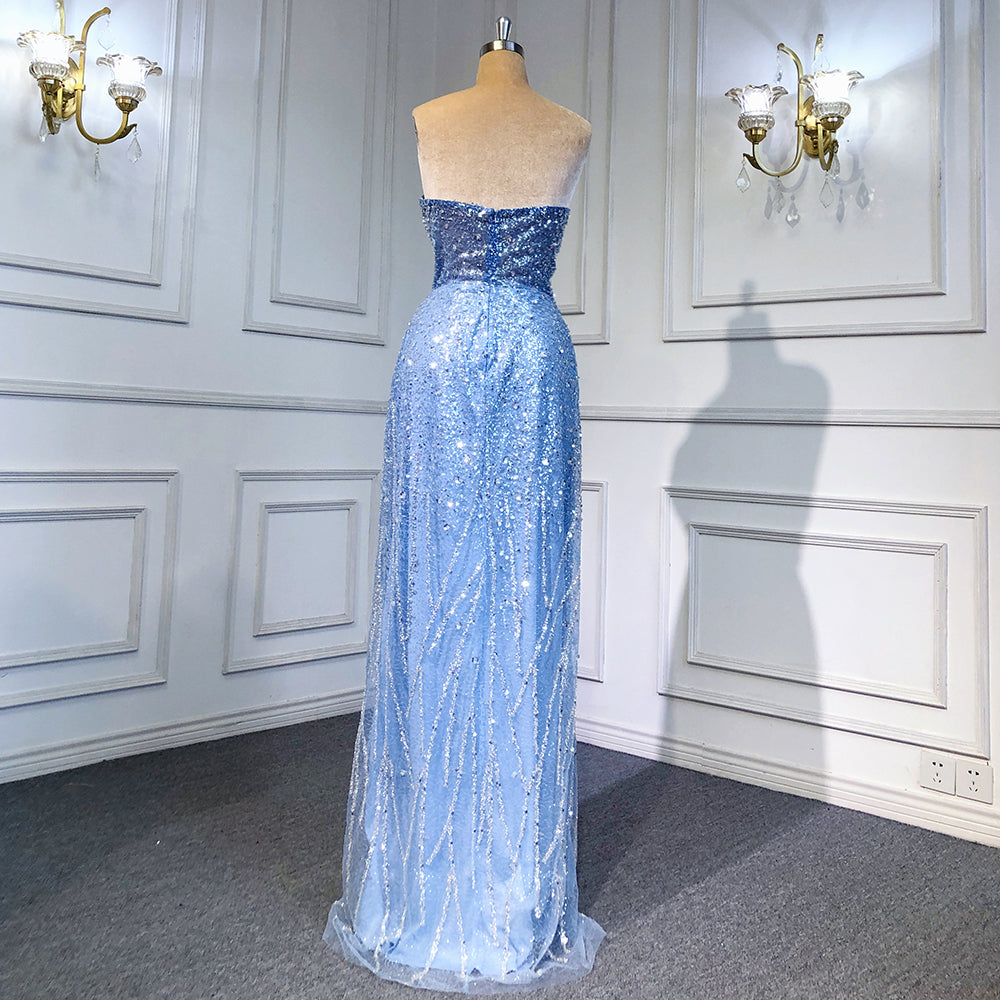 Blaue Meerjungfrau rückenfreie Abendkleider Kleider 2025 Luxus Perlen Elegante abnehmbare Rock für Frau Party LA71665 