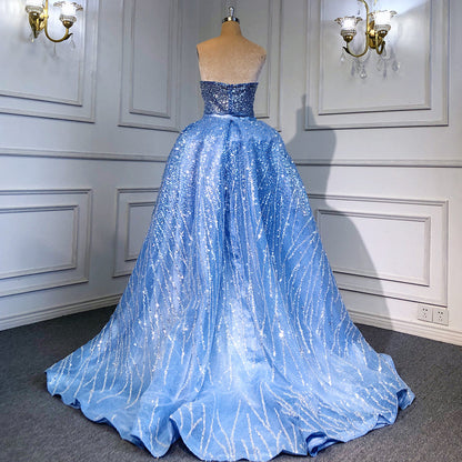 Blaue Meerjungfrau rückenfreie Abendkleider Kleider 2025 Luxus Perlen Elegante abnehmbare Rock für Frau Party LA71665 