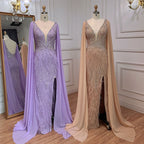 Blaue Meerjungfrau Elegante Cape-Ärmel Luxus Perlen Feder Abendkleider Kleider 2025 Für Frauen Party LA71583A 