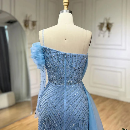 Blau Meerjungfrau Elegant Eine Schulter Abendkleider Kleider Luxus Perlen Perlen Für Frauen Hochzeit Party 2025 LA72244 