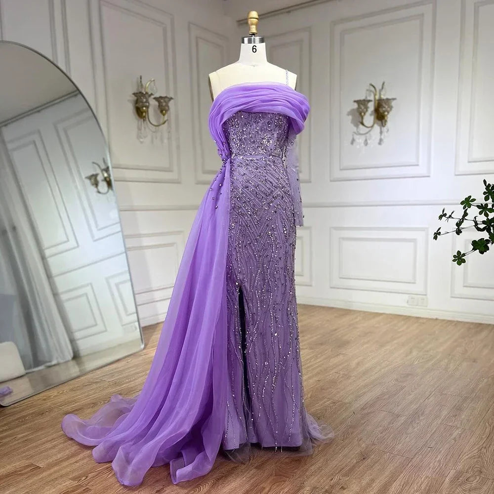 Blue Mermaid Elegant One Shoulder Evening Dresses Gowns Luxury Pearls Beaded For Women Wedding Party 2025 LA72244