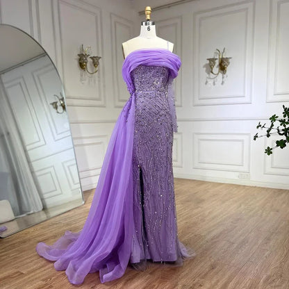 Blau Meerjungfrau Elegant Eine Schulter Abendkleider Kleider Luxus Perlen Perlen Für Frauen Hochzeit Party 2025 LA72244 