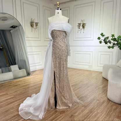 Blau Meerjungfrau Elegant Eine Schulter Abendkleider Kleider Luxus Perlen Perlen Für Frauen Hochzeit Party 2025 LA72244 