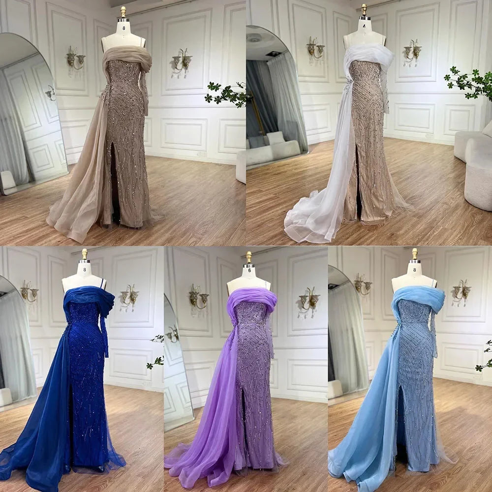 Blau Meerjungfrau Elegant Eine Schulter Abendkleider Kleider Luxus Perlen Perlen Für Frauen Hochzeit Party 2025 LA72244 