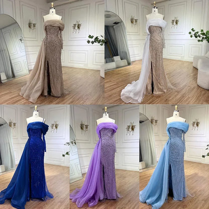 Blau Meerjungfrau Elegant Eine Schulter Abendkleider Kleider Luxus Perlen Perlen Für Frauen Hochzeit Party 2025 LA72244 