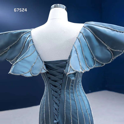 Elegante vestido de noche azul sirena con escote en V y cuentas de lujo para mujer, para fiesta 2025, de alta gama, hecho a medida HM67524 