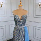 Blaue Meerjungfrau Elegant Mit Rock Sexy Trägerlosen Abendkleider Kleider Luxus Perlen 2025 Für Frauen Party LA71743 
