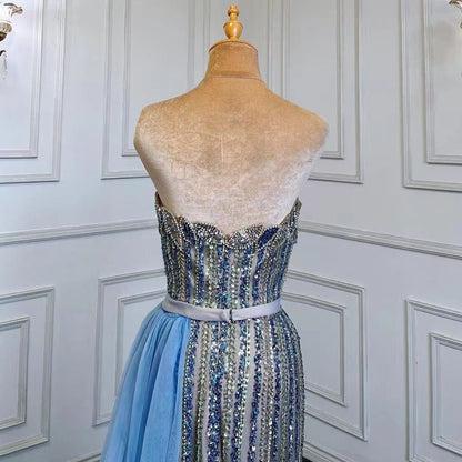 Vestido de noche elegante de sirena azul con falda sexy sin tirantes, de lujo, con cuentas, 2025, para mujer, fiesta, LA71743 