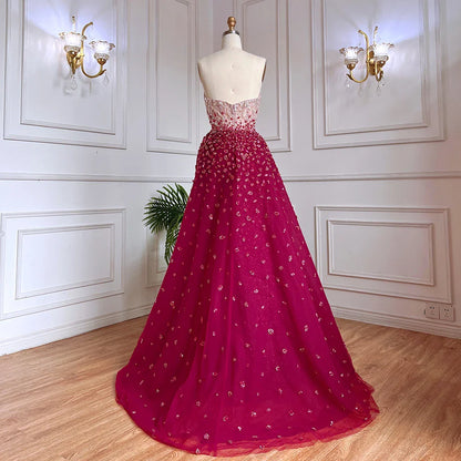 Vestido de fiesta azul de corte sirena con abertura alta y falda corazón, sin tirantes y con cuentas, para mujer, noche formal, 2025, LA71796 