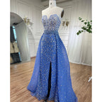 Blaue Meerjungfrau High Split mit Rock Sweetheart trägerlosen Perlen Party Kleider formale Frauen Abend 2025 LA71796 