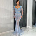 Blaue Meerjungfrau Luxus Perlen Perlen Arabisch Elegante Abendkleider Kleider Für Frau Hochzeit Party LA71861 