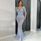 Blaue Meerjungfrau Luxus Perlen Perlen Arabisch Elegante Abendkleider Kleider Für Frau Hochzeit Party LA71861 