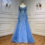 Blaue Meerjungfrau Luxus Perlen Perlen Arabisch Elegante Abendkleider Kleider Für Frau Hochzeit Party LA71861 