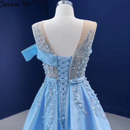 Vestido de noche azul con sobrefalda de sirena, elegante, de satén de lujo, con cuentas, para mujer, fiesta, HM67366 