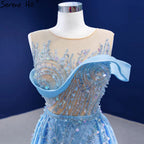 Blaue Meerjungfrau Überrock Abendkleider Kleider 2025 Perlen Elegante Luxus Satin Für Frauen Party HM67366 