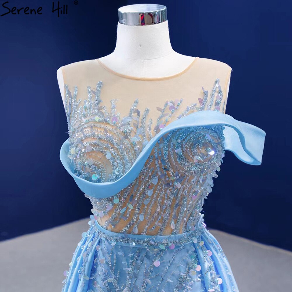 Vestido de noche azul con sobrefalda de sirena, elegante, de satén de lujo, con cuentas, para mujer, fiesta, HM67366 