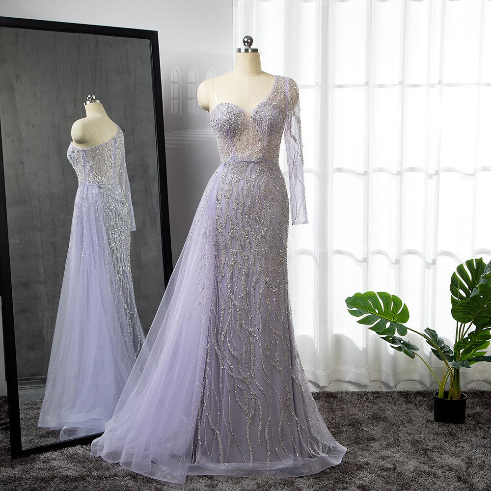 Blaue Meerjungfrau Sexy Elegant Eine Schulter Abendkleider Kleider Perlen Luxus 2025 Für Frauen Party LA71629 