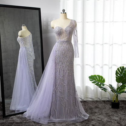 Blaue Meerjungfrau Sexy Elegant Eine Schulter Abendkleider Kleider Perlen Luxus 2025 Für Frauen Party LA71629 