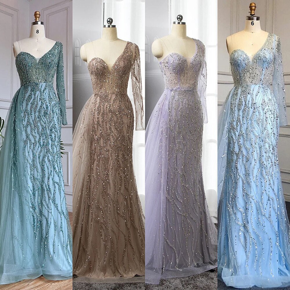 Blaue Meerjungfrau Sexy Elegant Eine Schulter Abendkleider Kleider Perlen Luxus 2025 Für Frauen Party LA71629 