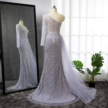Blaue Meerjungfrau Sexy Elegant Eine Schulter Abendkleider Kleider Perlen Luxus 2025 Für Frauen Party LA71629 