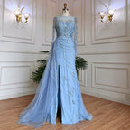 Zum Verkauf keine Rückgabe keine Rückerstattung Blaue Meerjungfrau Sexy High Split Elegant mit Rock Spitze Perlen Abendkleider Kleider für Frauen Party 2025 LA71781 